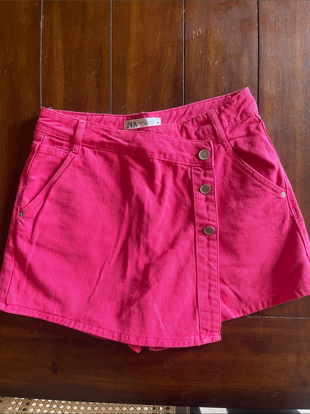 Zara Bright Pink Button-Front Denim Skort size small